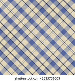 Patrón de cuadros con tejido de sarga. Patrón transparente de cuadros de tartán azul y beige. Fondo geométrico de Ilustración vectorial para tela e impresión.