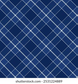 Patrón de cuadros con tejido de sarga. Patrón transparente de cuadros de tartán azul y blanco. Fondo geométrico de Ilustración vectorial para tela y estampados.