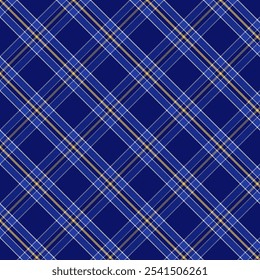 Patrón de cuadros con tejido de sarga. Patrón transparente de cuadros de tartán azul y amarillo. Fondo geométrico de Ilustración vectorial para tela y estampados.