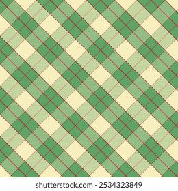Padrão xadrez com sarjado weave.Green bege tartan vermelho quadriculado padrão sem emenda.Vetor ilustração fundo geométrico para tecido e impressões.