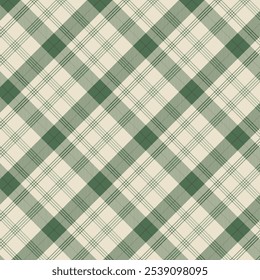 Plaid pattern with twill weave.Green and beige tartan check seamless pattern.Vector illustration geometric background for fabric and prints.