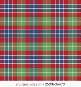 Patrón de cuadros con tejido de sarga. Patrón transparente de cuadros de tartán azul rojo verde. Fondo geométrico de Ilustración vectorial para tela y estampados.