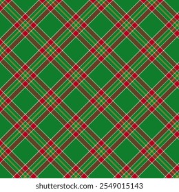 Plaid pattern with twill weave.Green and red tartan check seamless pattern for Christmas.Vector illustration geometric background for fabric and prints.