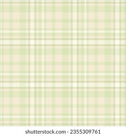 Plaid pattern with twill weave.Pastel tartan check seamless pattern in light green beige and white.Vector illustration geometric background for fabric and paper.