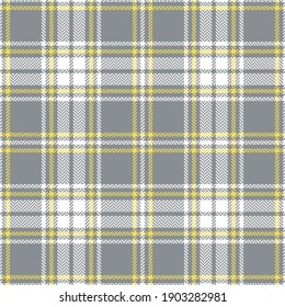Plaid pattern in ultimate grey and illuminating yellow. Herringbone textured seamless check graphic for flannel shirt, skirt, throw, blanket, tablecloth, or other spring summer fashion textile print.