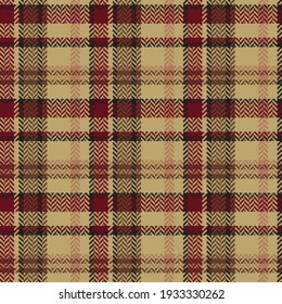Plaid pattern vector background in brown, red, black. Modern seamless pixel texture herringbone. Colored Scottish cage. Vector graphics printing on fabrics, shirts and textiles.
