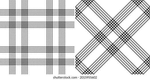 Plaid pattern vector in black and white. Pixel textured simple light tartan check graphic for scarf, skirt, jacket, poncho, other modern spring summer autumn winter fashion textile design.