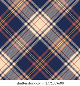 Plaid pattern vector in blue, brown, yellow, beige. Seamless herringbone textured tartan check plaid graphic for flannel shirt, skirt, carpet, rug, duvet cover, or other classic textile design.