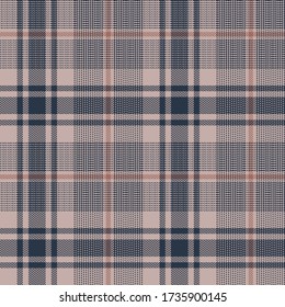 Plaid pattern vector in blue and pink. Seamless Scottish herringbone check pattern for tweed jacket, coat, skirt, blanket, throw, poncho, or other glen textile print.