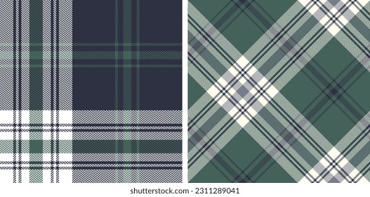 Plaid pattern vector in blue and white. Seamless herringbone textured Scottish tartan check plaid for flannel shirt, duvet cover, or other autumn winter textile print. Simple design.