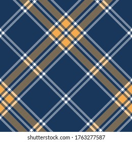 Plaid pattern vector in blue, yellow, white. Herringbone seamless tartan check plaid texture for blanket, throw, duvet cover, tablecloth, or other modern textile print.