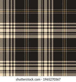 Plaid pattern vector in brown, gold and beige. Seamless dark asymmetric tartan check plaid graphic texture for flannel shirt, throw, other modern spring autumn winter fashion textile print.