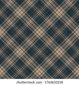 Plaid pattern vector in dark brown. Herringbone diagonal tartan check plaid for bag, skirt, jacket, dress, or other modern autumn winter tweed fashion textile print.