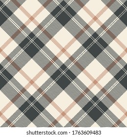 Plaid pattern vector in grey, orange, beige. Herringbone seamless check plaid for flannel shirt, skirt, bag, or other modern autumn winter fashion textile print.