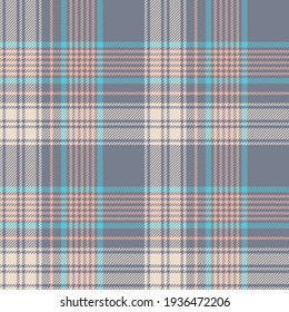 Plaid pattern vector in grey, soft pink, blue, beige. Seamless light textured tartan check background for flannel shirt, picnic blanket, throw, other modern spring summer fashion textile design.