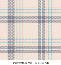 Plaid pattern vector in grey, soft pink, blue. Seamless light herringbone textured cashmere wool tartan check background for spring autumn winter scarf, throw, other modern fashion textile design.