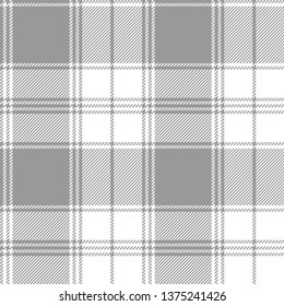Plaid pattern vector in grey and white. Seamless check plaid for textile print. Stripes texture.