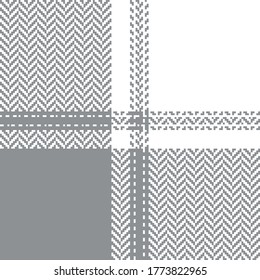 Plaid pattern vector in grey and white. Herringbone seamles tartan check plaid graphic for flannel shirt, skirt, or other modern autumn winter textile print. Textured pixel design.