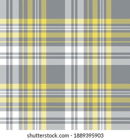 Plaid Pattern Vector In Grey, Yellow, White. Seamless Spring And Summer Tartan Checked Background Graphic For Flannel Shirt, Skirt, Blanket, Throw, Or Other Modern Fashion Textile Print.