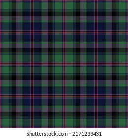 Plaid pattern vector in navy blue, green, black, and red. Tartan texture for flannel shirt or other modern fashion textile design