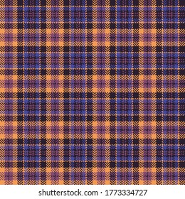Plaid pattern vector in purple, orange, pink. Seamless dark multicolored tartan check plaid for dress, skirt, or other modern autumn winter fabric design.