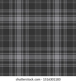 Plaid pattern vector. Seamless dark grey check plaid background texture for autumn and winter flannel shirt, scarf, blanket, or other modern fabric design.