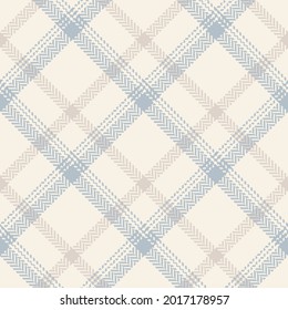 Plaid pattern vector for spring autumn winter in soft blue and beige. Seamless light neutral herringbone windowpane tartan check graphic for scarf, jacket, coat, other modern fashion textile design.