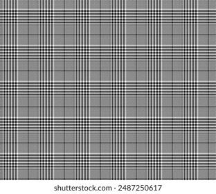 Plaid pattern, white, black, seamless pattern for textiles and design of clothes, skirts, pants, aprons, tablecloths, blankets or decorative fabrics. Vector illustration.