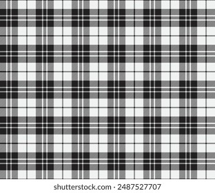 Plaid pattern, white, black, seamless pattern for textiles and design of clothing, skirts, pants, aprons, tablecloths, blankets or decorative fabrics. Vector illustration.