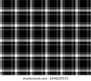 Plaid pattern, white, black, seamless pattern for textiles and design of clothes, skirts, pants, aprons, tablecloths, blankets or decorative fabrics. Vector illustration.