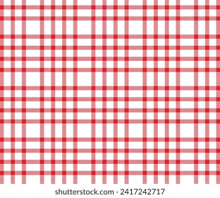 Plaid pattern. White, red, seamless background for textile. Clothing or decoration design. Vector illustration.