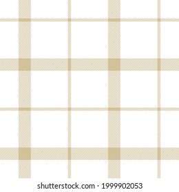 Plaid pattern windowpane in beige and white. Simple large light tartan check plaid graphic vector background for flannel shirt, blanket, duvet cover, other modern fashion textile print.