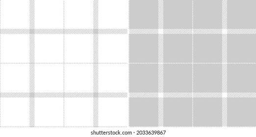 Plaid pattern windowpane in grey and white. Classic simple thin neutral light tartan check plaid background set for jacket, skirt, dress, coat, skirt, other modern fashion textile print.