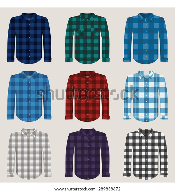 Plaid Patterned\
Shirts for Men Vector\
Set