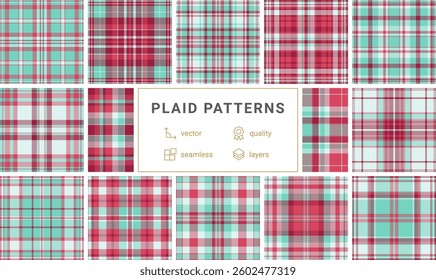 Plaid patterns in classic checks and geometric designs, perfect for textile, clothing, or wallpaper with a celtic influence.