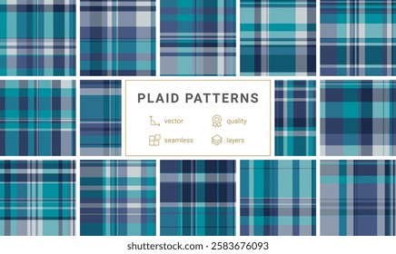 Plaid patterns in soft tones, featuring geometric designs for linen fabric and wallpaper. A perfect choice for British-style material.