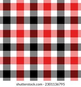 Plaid rot, schwarz, weiß, Wiederholmuster. Gingham nahtloses Muster. Ideal für Stoff, Kleidung, Tischdecken, Packpapier und mehr.