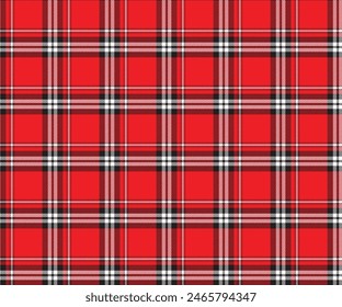 Plaid, red, black, white seamless pattern for textile designs, clothing, skirts, distinctive pants or decorative fabric. Vector illustration.
