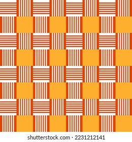 Plaid red orange checkered seamless pattern. Abstract tartan background with crossing lines in green, white colors.