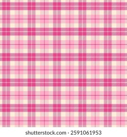 Plaid repeat pattern with twill weave  in pink and white.Cute colorful gingham checkered tartan seamless pattern.Geometric graphic vector illustration background design for fabric and print.
