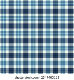 Padrão de repetição jogado. Padrão de gingham tartan xadrez em azul. Projeto de fundo de ilustração de vetor gráfico geométrico para tecido e impressão.