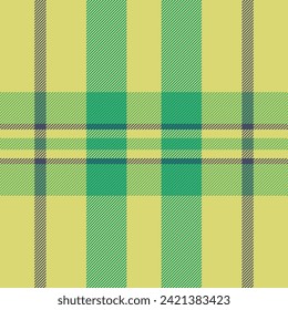 Plaid seamless background of fabric texture textile with a tartan pattern check vector in yellow and teal colors.