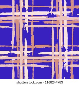 Plaid. Seamless Background with Stripes. Abstract Texture with Horizontal and Vertical Brush Strokes. Scribbled Grunge Motif for Print, Fabric, Cloth. Scottish Motiff. Vector Texture.