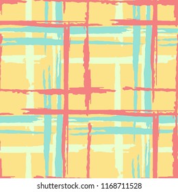 Plaid. Seamless Background with Stripes. Abstract Texture with Horizontal and Vertical Brush Strokes. Scribbled Grunge Motif for Wallpaper, Fabric, Print. Irish Ornament. Vector Texture.