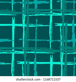 Plaid. Seamless Background with Stripes. Abstract Texture with Horizontal and Vertical Dry Brush Strokes. Scribbled Grunge Motif for Dress, Curtain, Paper. Scottish Motiff. Vector Texture.