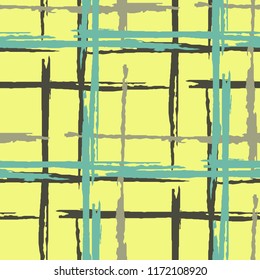 Plaid. Seamless Background with Stripes. Abstract Texture with Horizontal and Vertical Brush Strokes. Scribbled Grunge Motif for Dress, Curtain, Tablecloth. Irish Ornament. Vector Texture.