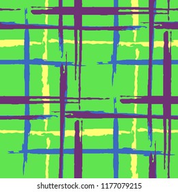 Plaid. Seamless Background with Stripes. Abstract Texture with Horizontal and Vertical Brush Strokes. Scribbled Grunge Pattern for Print, Cloth, Textile. Scottich Ornament. Vector Texture.