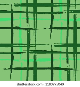 Plaid. Seamless Background with Stripes. Abstract Texture with Horizontal and Vertical Dry Brush Strokes. Scribbled Grunge Rapport for Wallpaper, Print, Textile. Irish Ornament. Vector Texture.