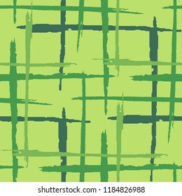 Plaid. Seamless Background with Stripes. Abstract Texture with Horizontal and Vertical Brush Strokes. Scribbled Grunge Pattern for Wallpaper, Cotton, Textile. Scottish Ornament. Vector Texture.