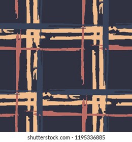 Plaid. Seamless Background with Stripes. Abstract Texture with Horizontal and Vertical Brush Strokes. Scribbled Grunge Rapport for Dress, Curtain, Tablecloth. Scottish Motiff. Vector Texture.